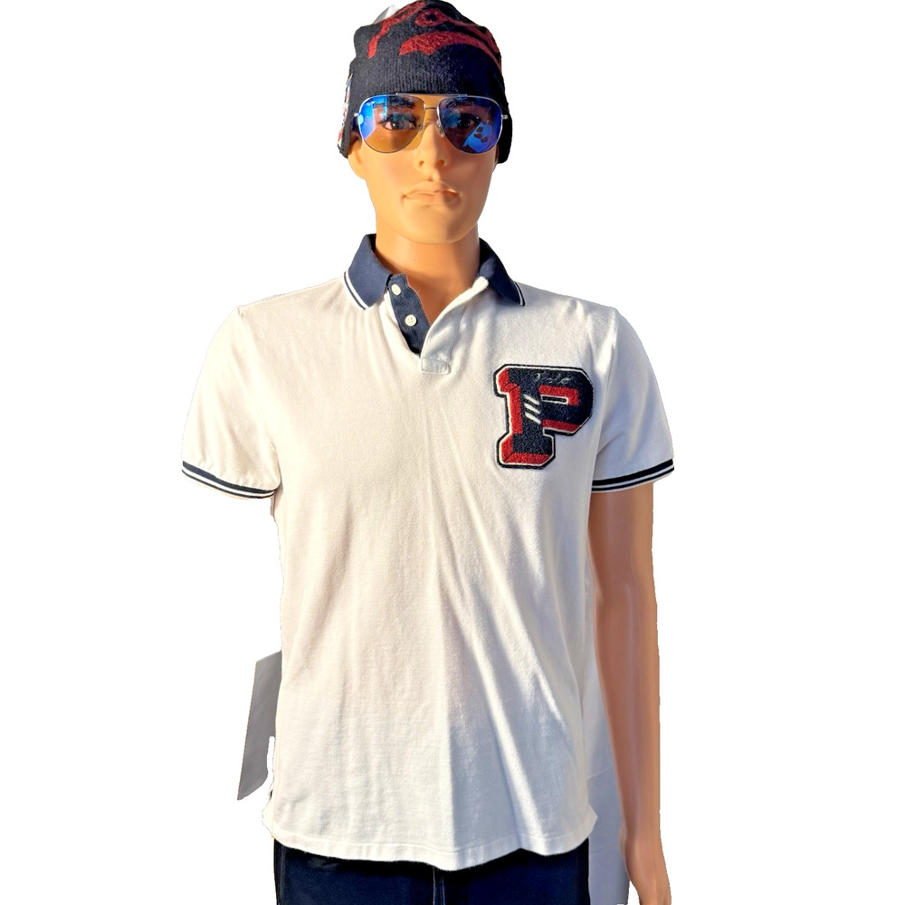 Polo Ralph Lauren Shirt Mens Sz Medium White Big P New York Knit Short Sleeve